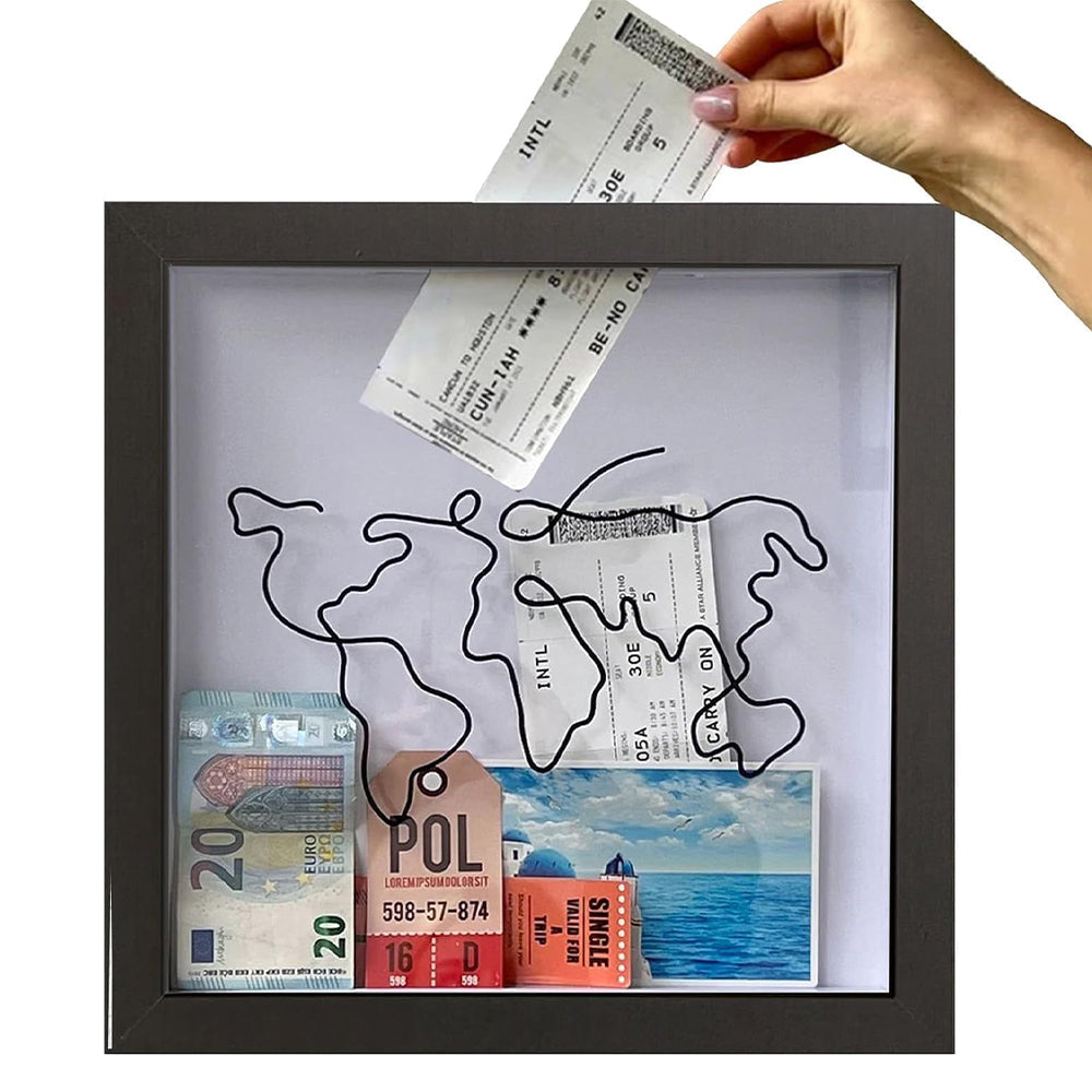 Adventure Archive Box Wood Frame Travel Tickets Keepsakes Storage