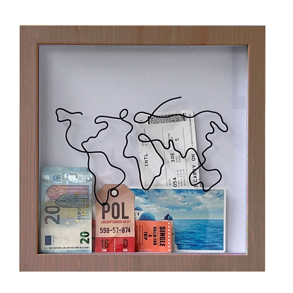 Adventure Archive Box Wood Frame Travel Tickets Keepsakes Storage