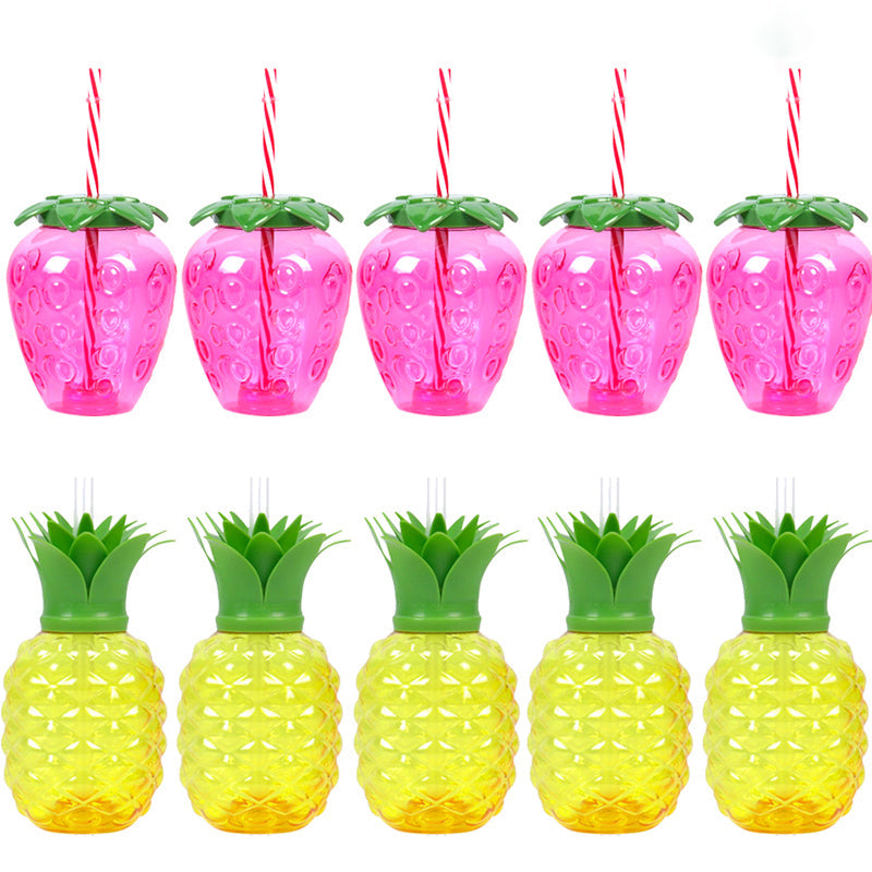 10Pcs Plastic Strawberry Pineapple Drinking Cup With