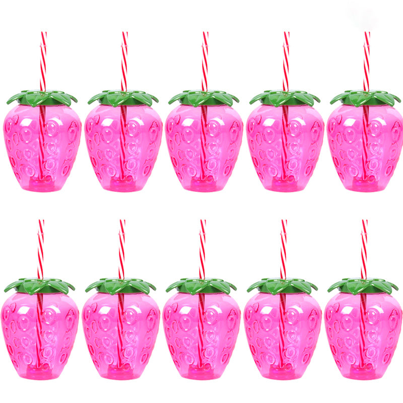 10Pcs Plastic Strawberry Pineapple Drinking Cup With