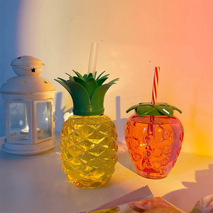 10Pcs Plastic Strawberry Pineapple Drinking Cup With