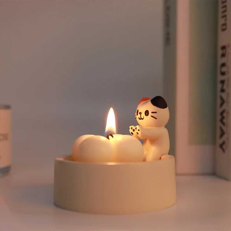 Durable High Tempe Cartoon Cute Kitten Candlestick Aromatherapy Holder