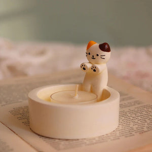 Durable High Tempe Cartoon Cute Kitten Candlestick Aromatherapy Holder