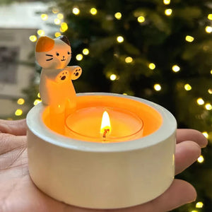 Durable High Tempe Cartoon Cute Kitten Candlestick Aromatherapy Holder