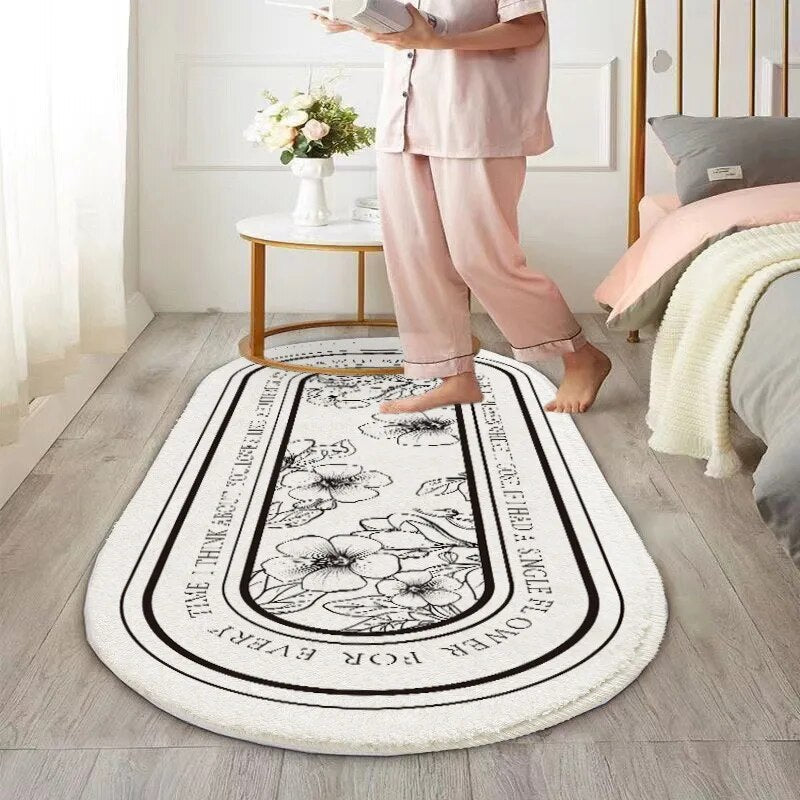 Imitation Cashmere Oval Bed Front Mat Light Luxury Ins Style Carpet