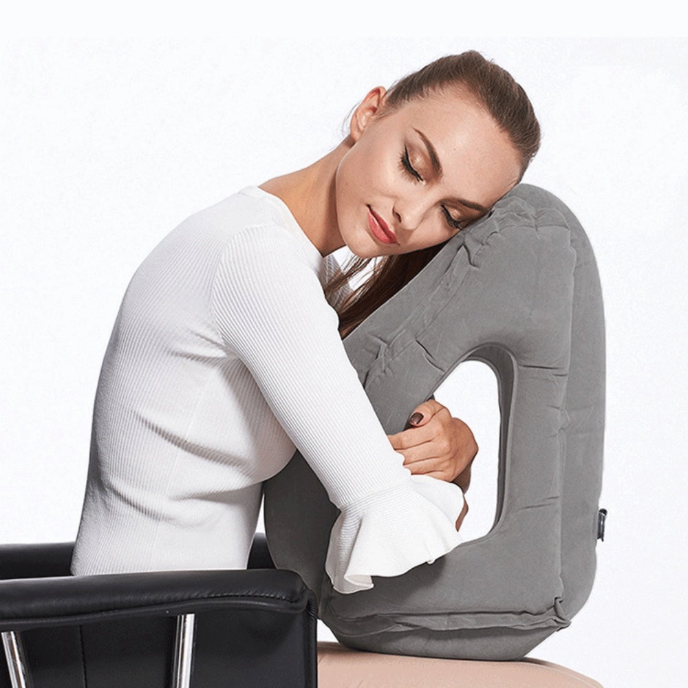 Portable Chin Support Inflatable Travel Neck Pillow Office Nap Rest