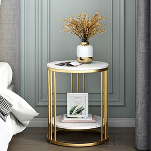 Round Marble Accent Table End 2 Tiers Storage Gold