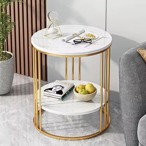 Round Marble Accent Table End 2 Tiers Storage Gold