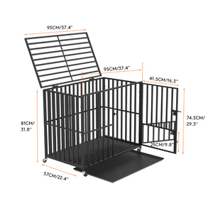 Heavy Duty Pet Dog Cage Strong Metal Crate Kennel Playpen With Wheels &Tray