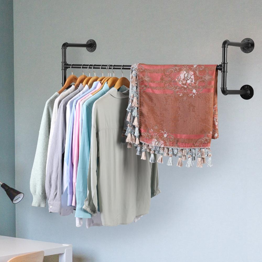 Industrial Pipe Clothes Rack Wall Mounted Detachable Garment