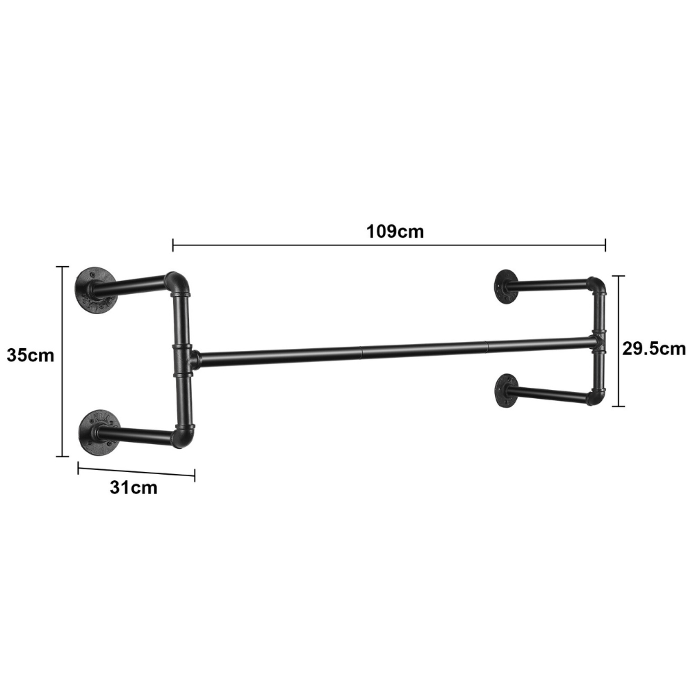 Industrial Pipe Clothes Rack Wall Mounted Detachable Garment