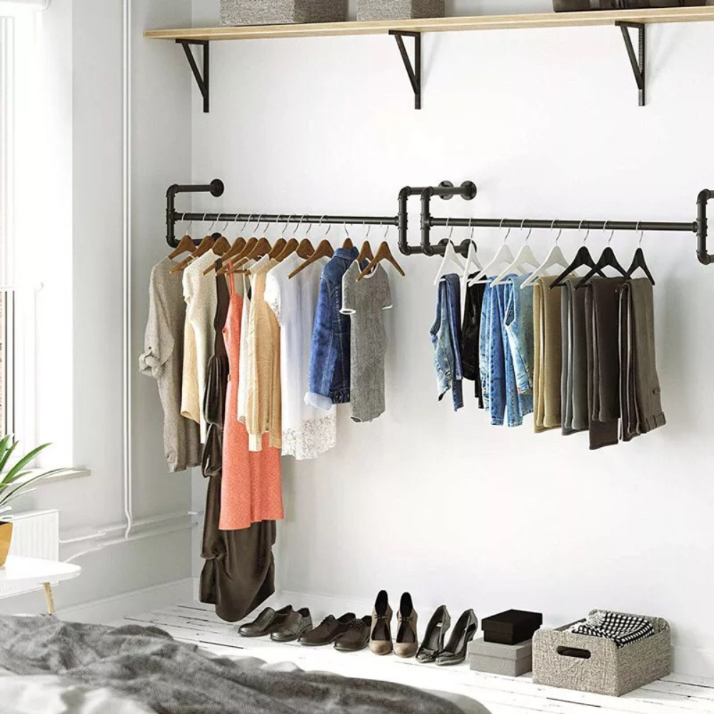 Industrial Pipe Clothes Rack Wall Mounted Detachable Garment