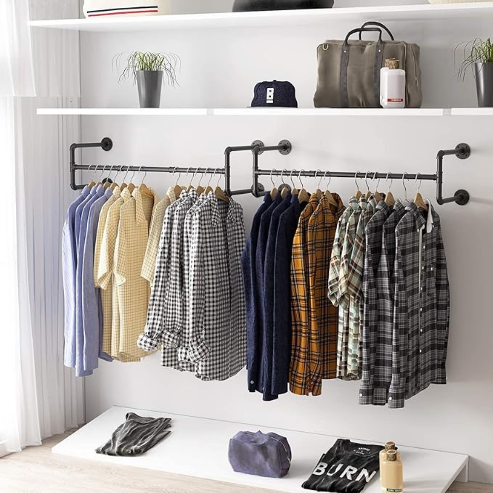 Industrial Pipe Clothes Rack Wall Mounted Detachable Garment