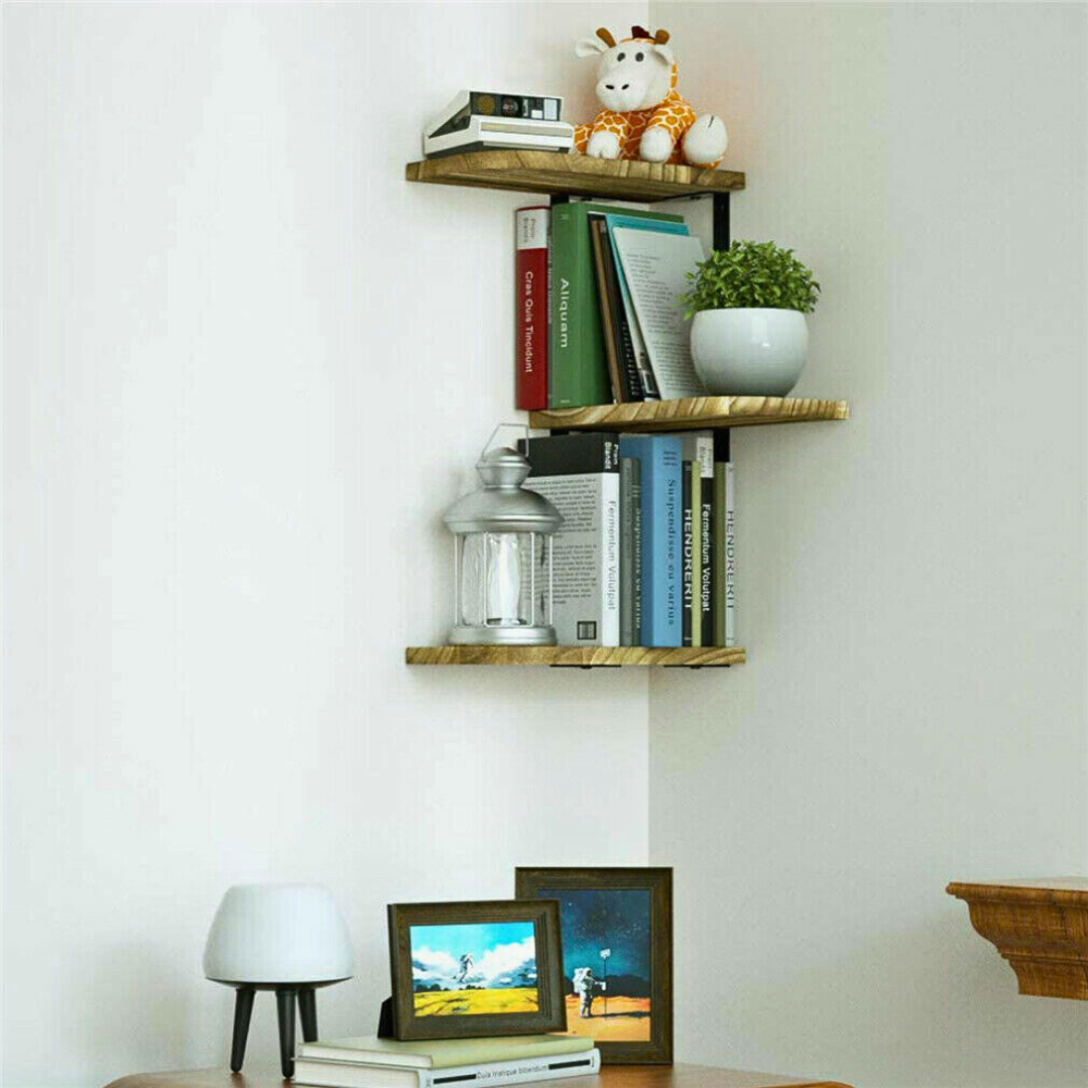 Rustic Industrial Wood Shelf Wall Mount Corner Rack