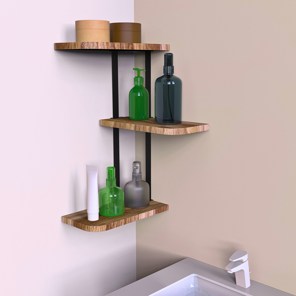 Rustic Industrial Wood Shelf Wall Mount Corner Rack