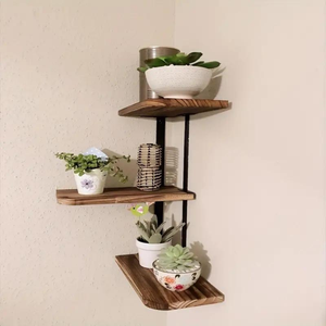 Rustic Industrial Wood Shelf Wall Mount Corner Rack