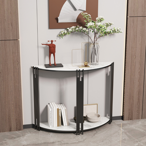 Half Moon Tiered Real Marble Entry Console Table Hallway Entryway Furniture