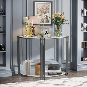 Half Moon Tiered Real Marble Entry Console Table Hallway Entryway Furniture