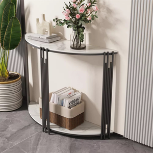 Half Moon Tiered Real Marble Entry Console Table Hallway Entryway Furniture