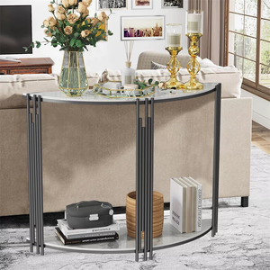 Half Moon Tiered Real Marble Entry Console Table Hallway Entryway Furniture