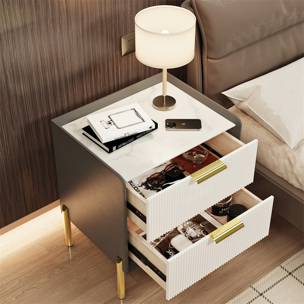 Modern White Nightstand With Storage Drawers