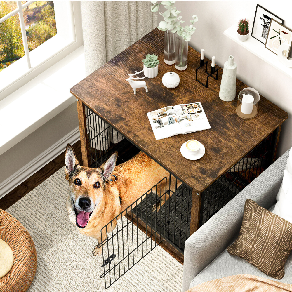 Wooden Pet Kennel Crate With Tabletop Spacious Indoor Furniture For Medium To Large Dogs