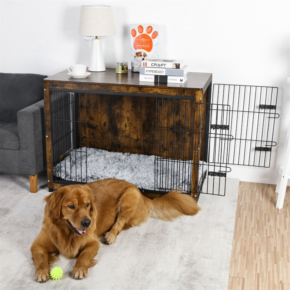 Wooden Pet Kennel Crate With Tabletop Spacious Indoor Furniture For Medium To Large Dogs