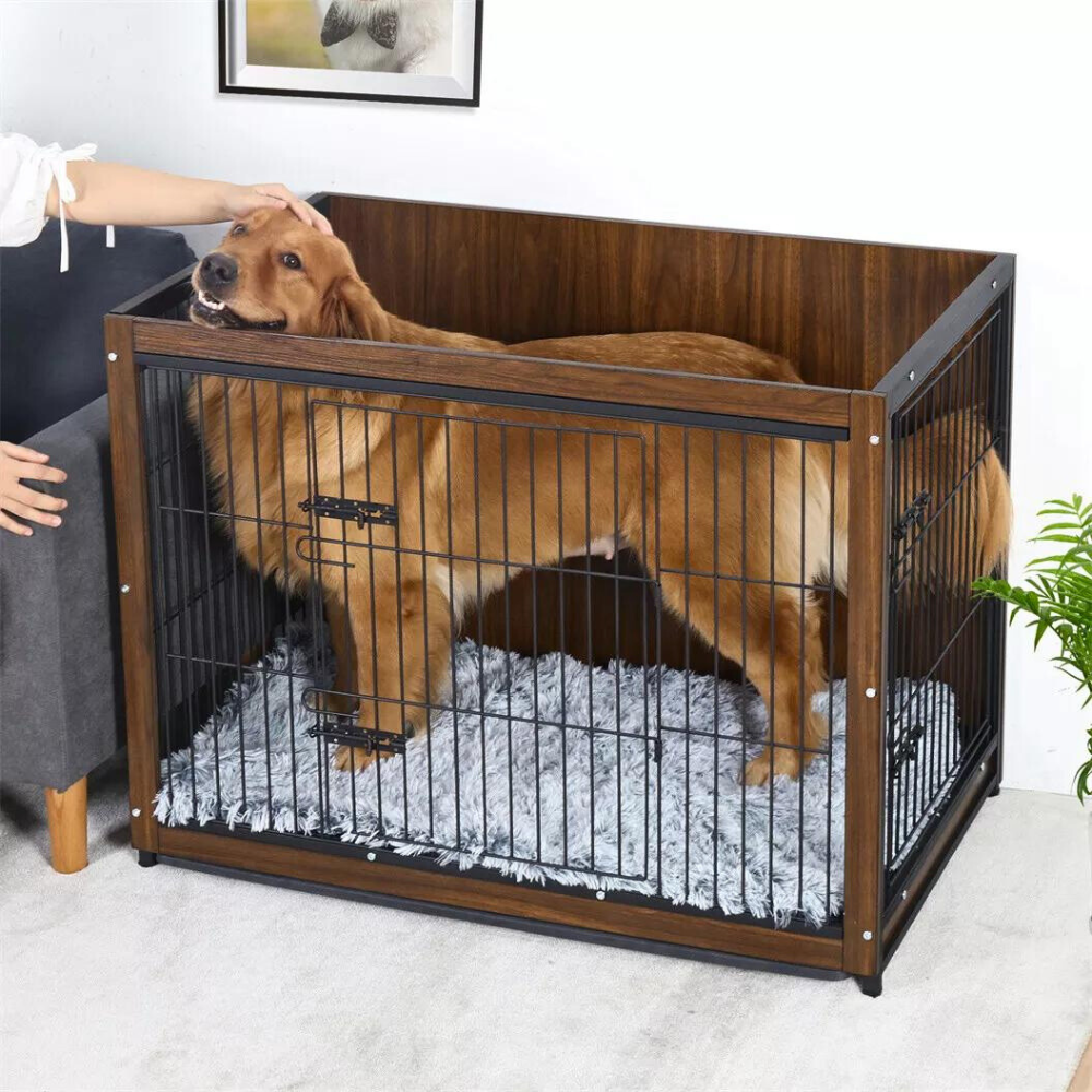 Wooden Pet Kennel Crate With Tabletop Spacious Indoor Furniture For Medium To Large Dogs