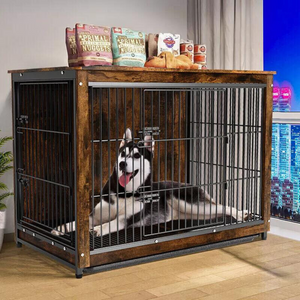 Wooden Pet Kennel Crate With Tabletop Spacious Indoor Furniture For Medium To Large Dogs