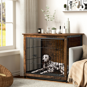 Wooden Pet Kennel Crate With Tabletop Spacious Indoor Furniture For Medium To Large Dogs