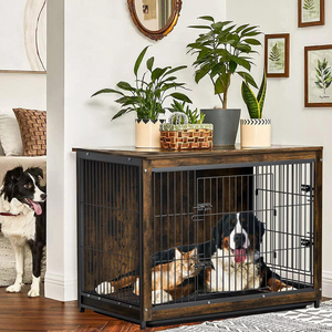 Wooden Pet Kennel Crate With Tabletop Spacious Indoor Furniture For Medium To Large Dogs