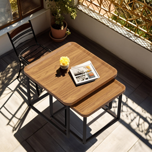 Industrial Coffee Table Set Wooden Top And Metal Base