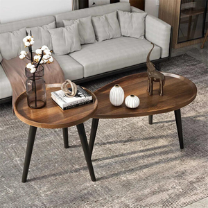 Industrial Coffee Table Set Wooden Top And Metal Base