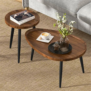 Industrial Coffee Table Set Wooden Top And Metal Base