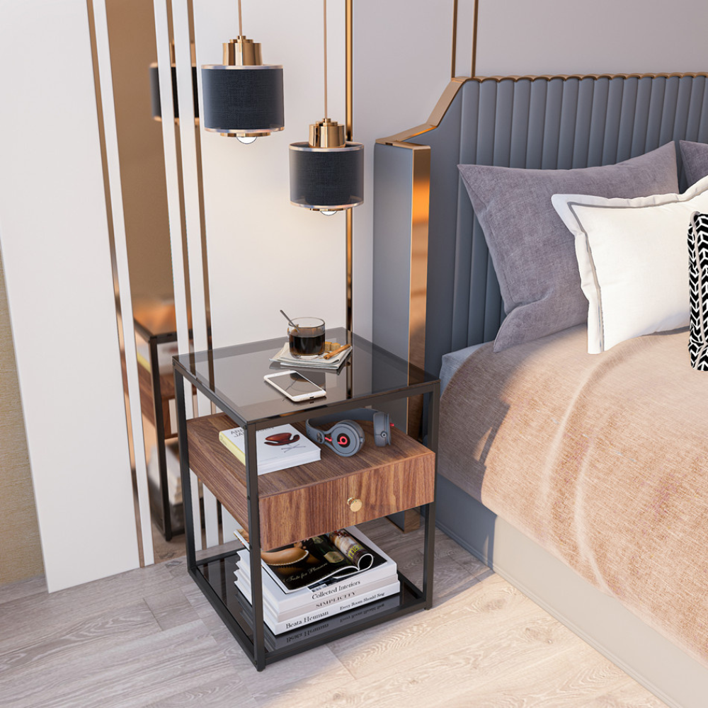 Drawer 3 Tier Living Room Storage End Table