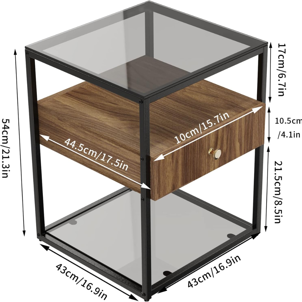 Drawer 3 Tier Living Room Storage End Table