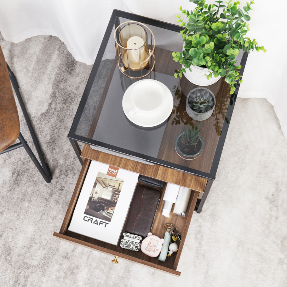 Drawer 3 Tier Living Room Storage End Table