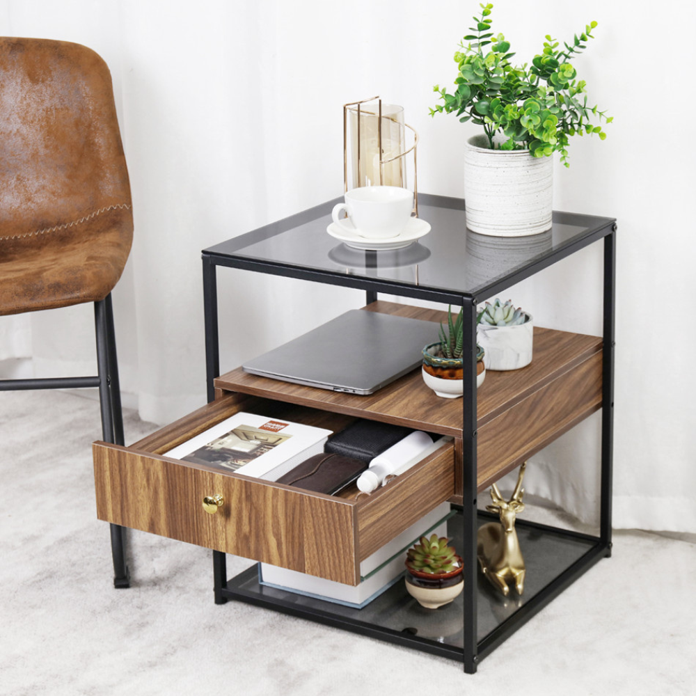 Drawer 3 Tier Living Room Storage End Table