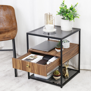 Drawer 3 Tier Living Room Storage End Table