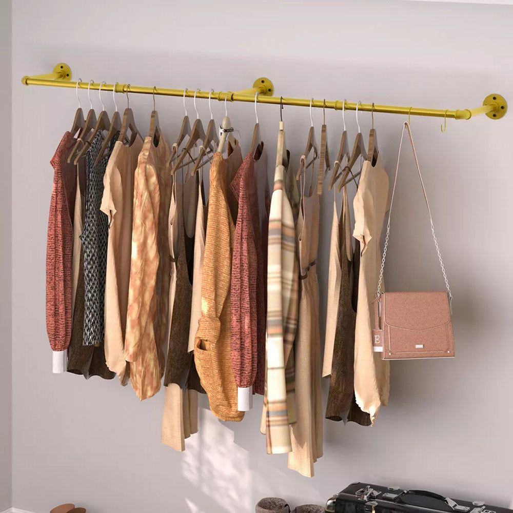 Wall Mounted Iron Clothing Storage Hanger Rod Gold