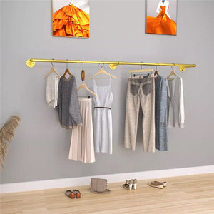 Wall Mounted Iron Clothing Storage Hanger Rod Gold