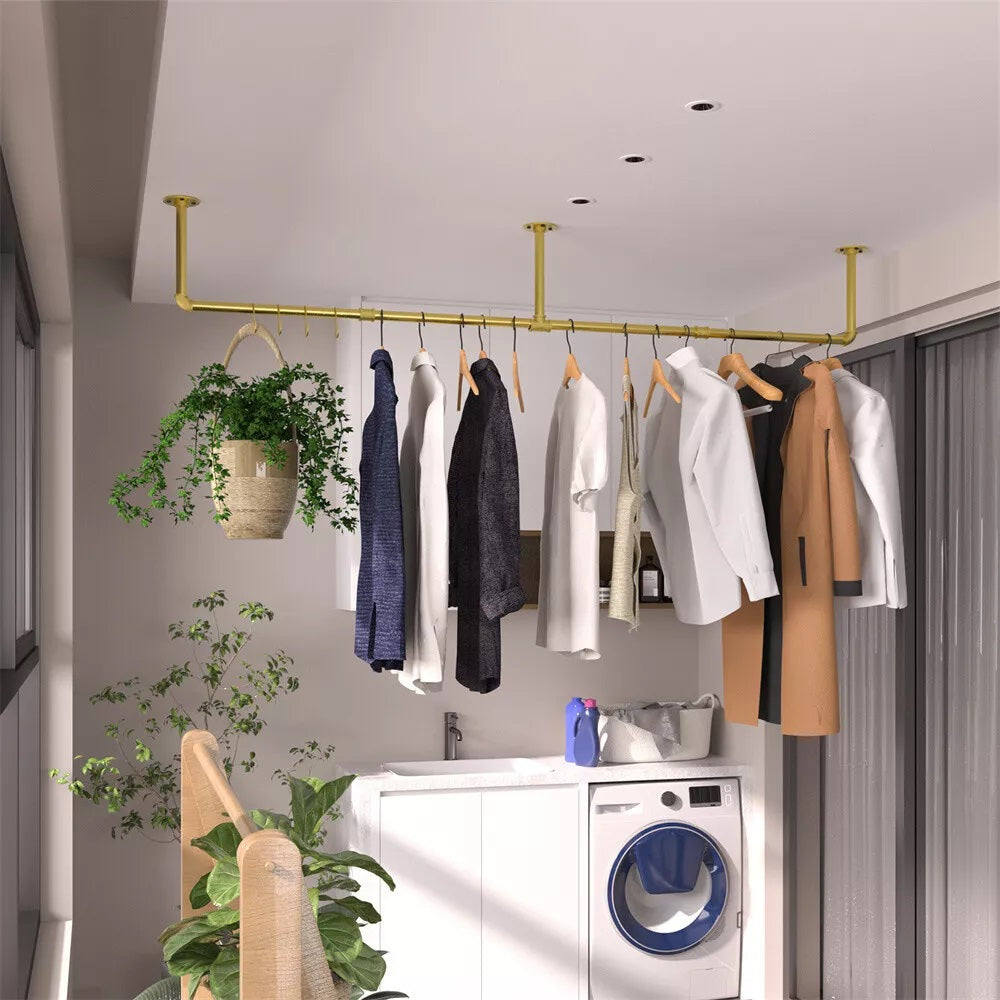 Wall Mounted Iron Clothing Storage Hanger Rod Gold