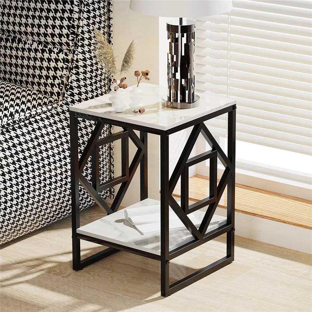 Sleek White Marble Side Table Sofa End Bedside Nightstand