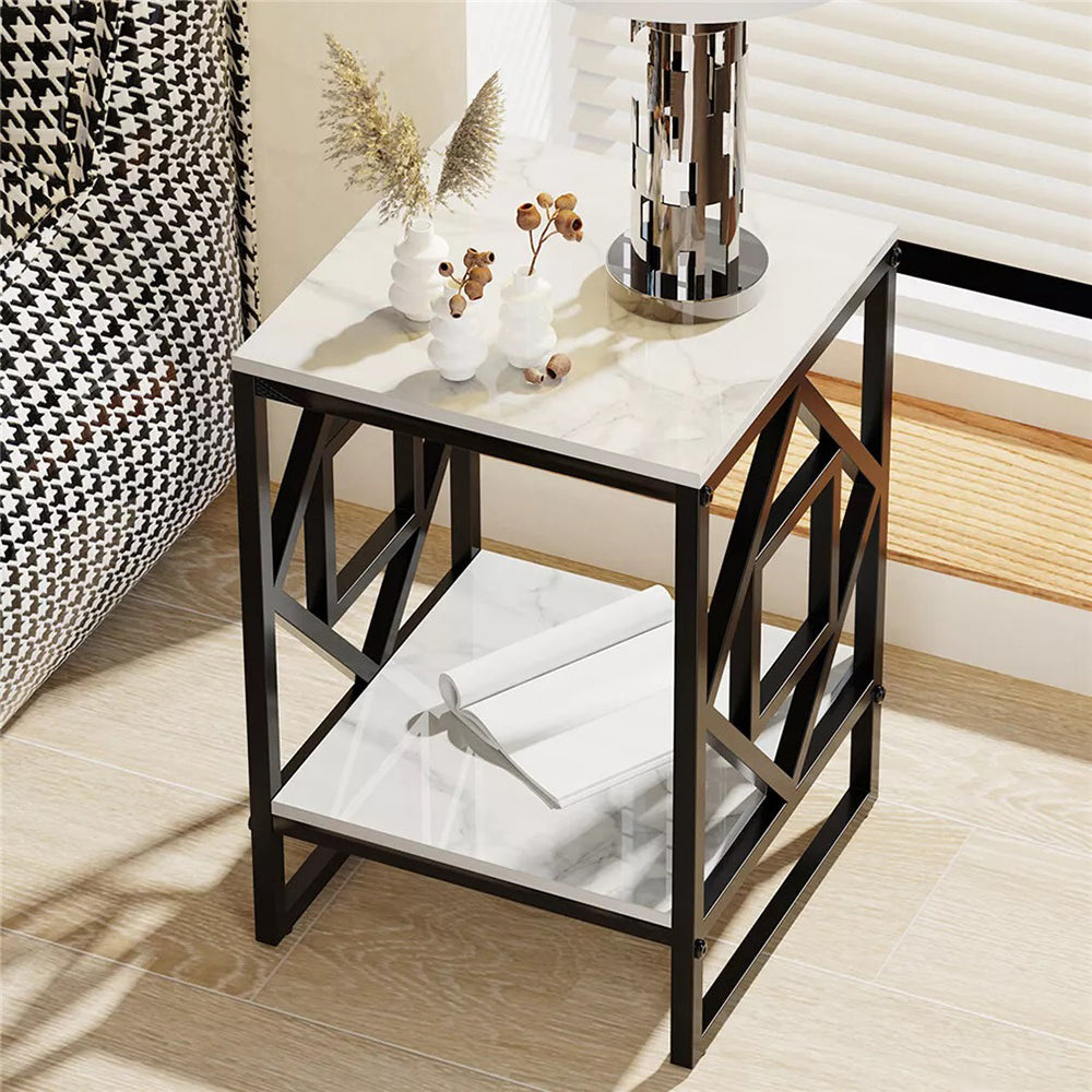 Sleek White Marble Side Table Sofa End Bedside Nightstand