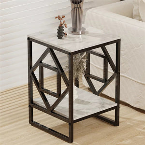 Sleek White Marble Side Table Sofa End Bedside Nightstand