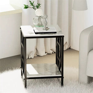 Sleek White Marble Side Table Sofa End Bedside Nightstand