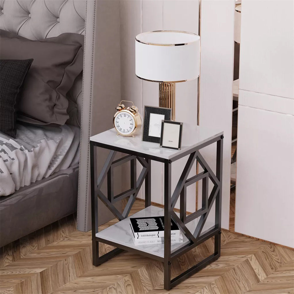 Sleek White Marble Side Table Sofa End Bedside Nightstand