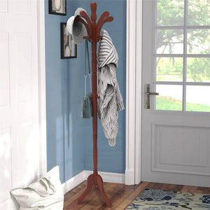 Solid Birch Wood Coat Racks Stand Floor Standing Hanger With Tripod Base