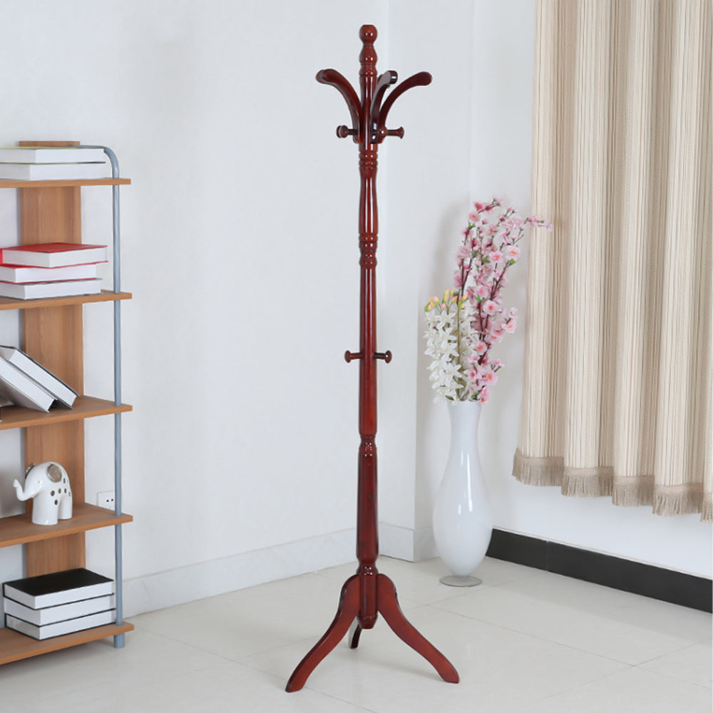 Solid Birch Wood Coat Racks Stand Floor Standing Hanger With Tripod Base