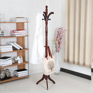 Solid Birch Wood Coat Racks Stand Floor Standing Hanger With Tripod Base